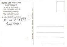 MODERN CARD hotel of the Heathers Street of Broceliande Plelan the Great restaurant