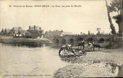 VINTAGE POSTCARD Surroundings of Rennes Rean Bridge the Bridge Seen from of the Mill Cows Washerwoman
