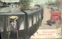 VINTAGE POSTCARD J arrives has Redon and sends the Hello Train to you