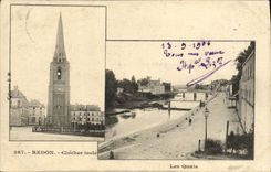 VINTAGE POSTCARD Redon Clocher insulates the Quays