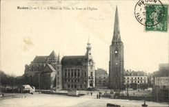 VINTAGE POSTCARD Redon L Town hall the Tower and L Church