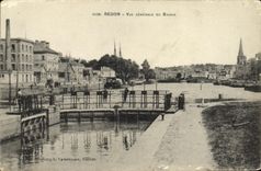 VINTAGE POSTCARD Redon View of the Basin Sailing Boat Locks