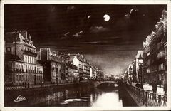VINTAGE POSTCARD Rennes Quays with the Moonlight