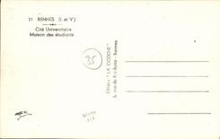 VINTAGE POSTCARD Rennes University residence House of students