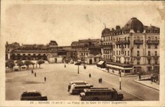 VINTAGE POSTCARD Rennes Places Station and Duguesclin Hotel