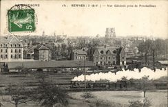 VINTAGE POSTCARD Rennes View taken of Ponchailloux Steam train