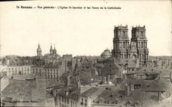CPA Rennes Vue generale L Eglise St Sauveur et les Tours de la Cathedrale 
