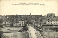 CPA Rennes Vue Generale eglise Notre Deame et Eglise SAint Aubin Au 1er plan Caserne Mac Mahon