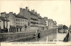 VINTAGE POSTCARD Rennes Quay Chateaubriant and Holy Bridge Georges