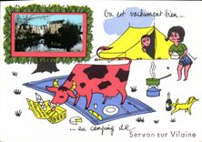 POSTAL MODERNA Servon en sitio para acampar desagradable del perro de la vaca