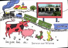 CPM Servon Sur Vilaine Vache Cochon Train 
