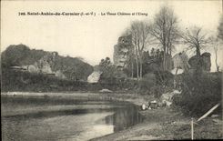 VINTAGE POSTCARD St Aubin Of Cormier the old castle and L pond
