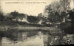 VINTAGE POSTCARD St Aubin Of Cormier the tower of the old castle and L pond