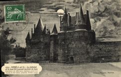 Cristal Chatelet de la POSTAL de la VENDIMIA y la torre St Laurent con el claro de luna