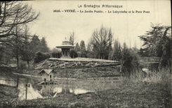 Cristal de la POSTAL de la VENDIMIA el jardin público el laberinto y el pequeno puente