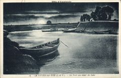 POSTAL de la VENDIMIA la charca de pescados en el mar el puerto con el claro de luna