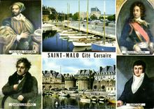 CPM Saint Malo Cite Corsaire Malouins celebres Jacques CArtier Duguay Trouin Chateaubriand Surcouf 