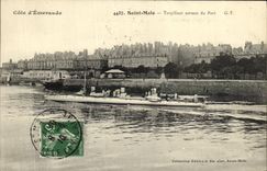 VINTAGE POSTCARD Holy Malo Outgoing Destroyer of the Port Boat