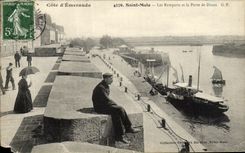 VINTAGE POSTCARD Holy Malo Walls and the Gate of Dinan Boat