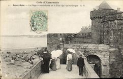 VINTAGE POSTCARD St Malo the Beach has high tide and the Tower Which qu in Grogne