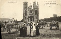 VINTAGE POSTCARD Holy Malo L Church De Rocabey and market with potatoes