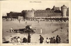VINTAGE POSTCARD Holy Malo Beach of L Range and Castle Seen from of the strong National
