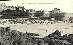 VINTAGE POSTCARD Holy Malo the Beach of Good Secouurs