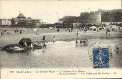 VINTAGE POSTCARD Holy Malo Main beach the Castle and the Casino