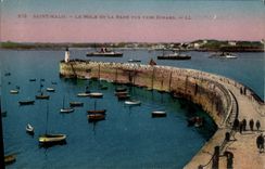 VINTAGE POSTCARD Holy Malo the Mole and Roads seen Towards Dinard Boats