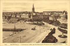 VINTAGE POSTCARD Holy Malo Panorama towards the Gates Saint Vincent and Grande Gate
