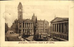 VINTAGE POSTCARD Birmingham Chamberlain Public garden Art Gallery