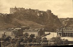 VINTAGE POSTCARD Edinburgh Castle and National Gallery