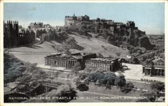 VINTAGE POSTCARD National Edinburgh Galleries Castle From Scott Monument