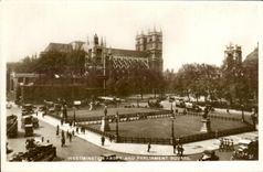 VINTAGE POSTCARD London Westminster Abbey And Parliament Public garden
