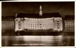 VINTAGE POSTCARD London Flood Reads The County Hall
