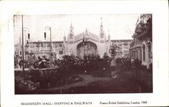 VINTAGE POSTCARD London Free British Exhibition 1908 Machinery Hall Shipping Railways