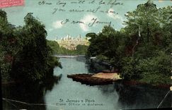 VINTAGE POSTCARD London St James S Park Home office in distance
