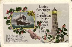 CPA Loving Greetings at Christmas to The Dear Ones Far Away phare Bateau Paquebot