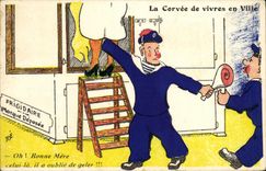 VINTAGE POSTCARD the Drudgery of Vivres Downtown Refrigerator Sailors