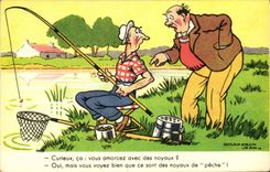 CPA Curieux Vous Amorcez Avec des Noyaux Peche Pecheur
