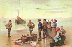 La POSTAL Pechers de la VENDIMIA pesca folklore de los comercios