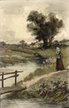 VINTAGE POSTCARD Landscape Woman