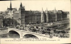 VINTAGE POSTCARD Paris Panorama of the Law courts Seen on Sainte the Vault the tower of L Clock and buildings
