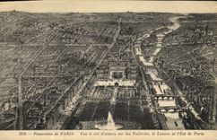 CPA Panorama de Paris vue vol d oiseau sur les Tuileries le Louvre et l Est de Paris