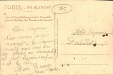 VINTAGE POSTCARD Paris While Strolling Sours the Eiffel Tower