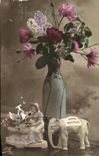 CPA Fantaisie Fleurs Elephant 
