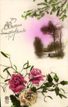 CPA Bonne Annee Fleurs Roses