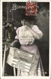 CPA Bonne Annee Femme Telegramme