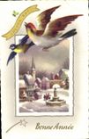 VINTAGE POSTCARD Happy New Year Christmas bird