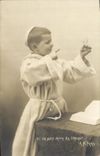 VINTAGE POSTCARD small liquor Glass Child Monk